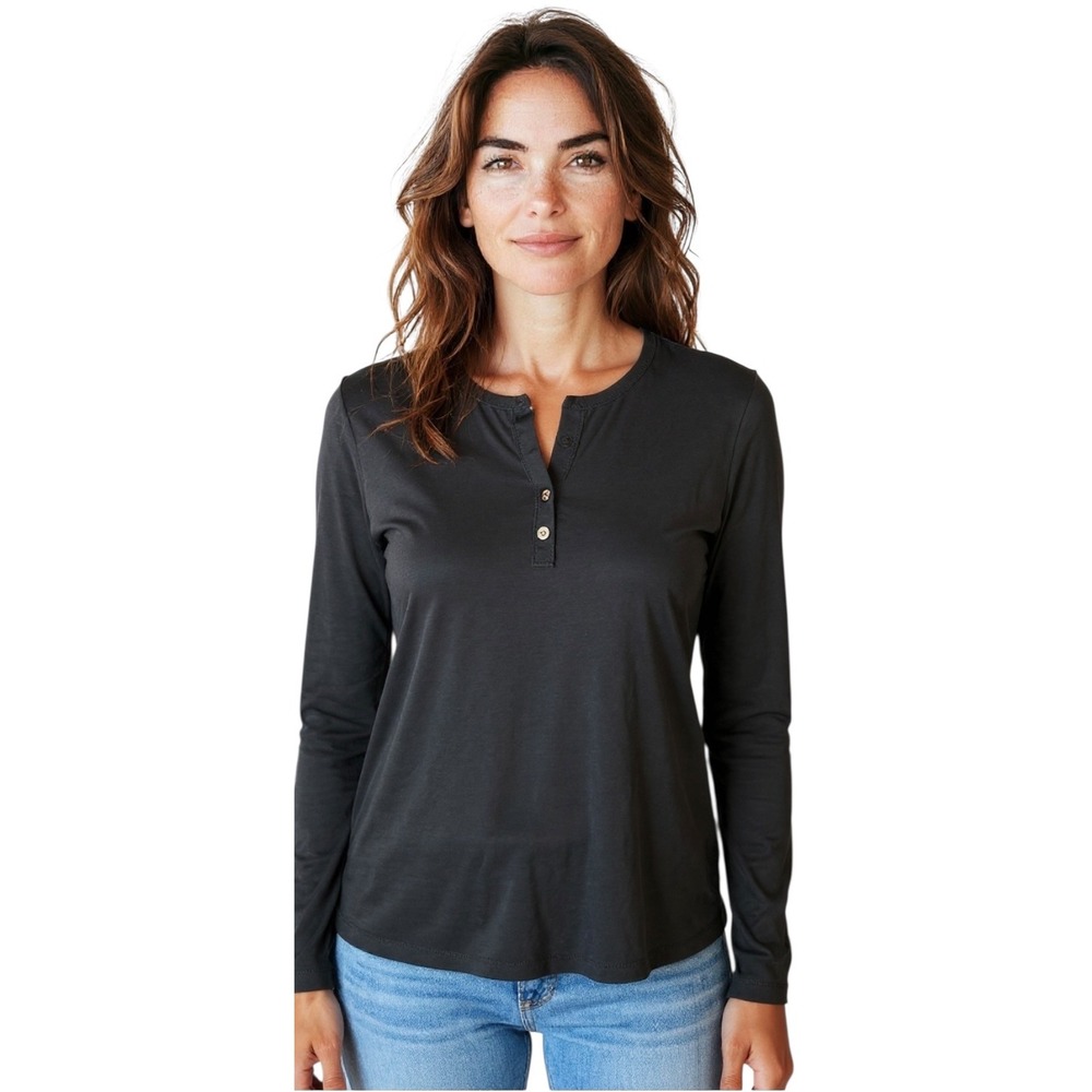 Skinny Girl SZ Small Black 3/4 sleeve‎ buttoned Henley shirt. Basic. Layering - Picture 3 of 10